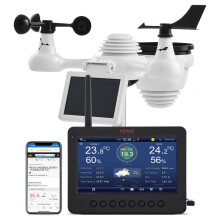 VEVOR 7-in-1 Wi-Fi Weather Station, 7" TFT Color Display, Wireless Weather Station with Solar-Powered Sensor, Indoor Outdoor Monitoring for Temperatu