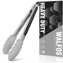Walfos Kitchen Tongs - 9 inch Heavy Duty Food Tongs, 430 Premium Stainless Steel and Non-Slip Heat Resistant Handle - Great for Cooking, Turning, Gri