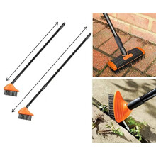 3 in 1 Telescopic Weed Remover Brush Wire Head Paving Decking Clean Scrub Moss Weed Remover Tool Wire Brush Scraper Set with Metal Broom & Weed Remov