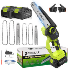 VOERJIA 6&8" Mini Chainsaw, Brushless Cordless Chainsaw with 24.0AH Batterie, 2 Guide Plate, 4 Chains, Electric Chainsaws with Automatic Oiler and A