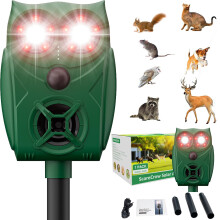 VxoDhuuo Cat Repellent, Cat Repellent Deterrent for Gardens UK, Animal Scarer Ultrasonic with Flame Flashing Light Alarm & PIR Sensor 5 Adjustment Mo