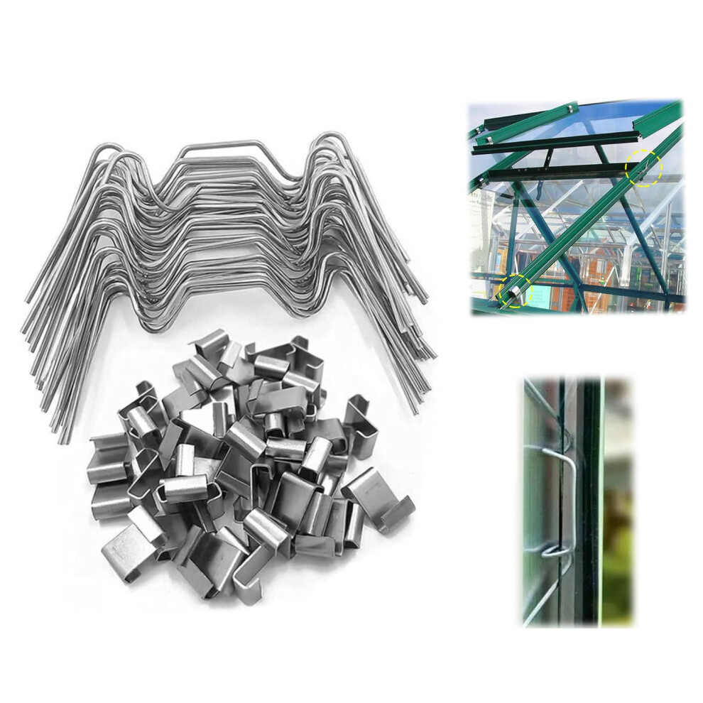 Uskerb 50 Pc Stainless Steel Greenhouse Glass Clips - Durable And Easy To Install (25 W Glazing Clips & 25 Z Overlap Clips)