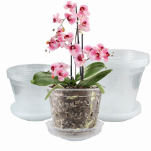 WDragon Clear Orchid Pot,11cm 14cm 17cm Plastic Plant Pots with Holes and Saucers,Nursery Pots for Orchid Repotting Kit (9, 3 each of 11,14,17cm)