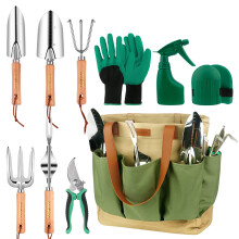 YAUNGEL Gardening Tools Set, Garden Tool Kit with Outdoor Hand Tools, Grass Shears, Garden Gloves, Storage Tote Bag, Garden Tools Set Gifts for Women