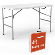 Vivo Technologies 4ft Trestle Table Indoor Outdoor Garden Catering Folding Table with Handle Plastic Picnic Garden Foldable Portable Plastic Table fo