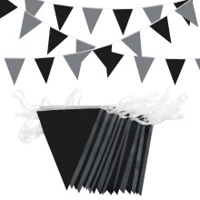 YUHGENWI 66ft Bunting Banner, 52pcs Waterproof Polyester Fabric Triangle Flags Reusable Pennant Bunting Black Gray Pennant Banner for Party Banners P