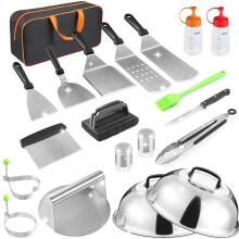 zycBernoi Griddle Accessories Kit, 20 PCS Flat Top Grill Accessories for Blackstone Camp Chef, Metal Spatula Set with Burger Press,Basting Cover,Melt