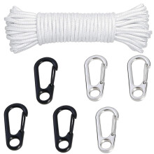 Flag Pole Rope, 16m Flagpole Rope with 6 Flag Clips, Durable Flag Pole Accessories for Home, School, Government, and Commercial Events, Black and Whi