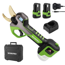WORKPRO 12V Cordless Electric Pruning Shears | Heavy Duty 2PCS 2.0Ah Li-ion Battery Secateurs with SK5 Blades|Switchable 2 Cutting Ranges, Max Cuttin