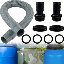 Water Butt Connector Kit for Downpipe, Water Butt Pipe Link Kit with 2 Water Butts 30mm, 50cm Flexible Hose, and 4 Sealing Rings, Rainwater Diverter