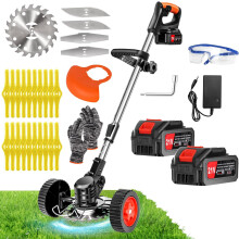 Xbzzgmg Cordless Strimmer, Adjustable Grass Trimmer Telescopic Lightweight Brush Cutter with 2 Batteries and 4 Blade Types of Garden Strimmer, Grass