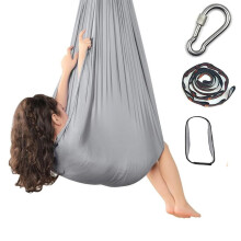 Hanging Swing Chair with Rope & Carabiner, Portable Elastic Hammock, Soft Aerial Yoga Swing for Indoor & Outdoor (Silver grey)