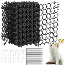 Yimomoyi 20Pcs 15x20cm Anti Cat Spikes Plastic Scat Mat with Repellent Mats Prickle Stirp Pet Deterrent Net 20 U-shaped Pegs and 25 Ties, Cat Repelle