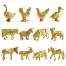 12Pcs Golden Plastic Animal Figures Toy Set Farm Poultry Animal