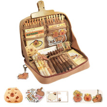 (A) Cute Capybara Pencil Case, Capybara School Supplies, Wide Opening Mouth Pencil Pouch with Cute Pins Plush Stickers Pendant and Memo Pad