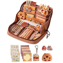 (B) Cute Capybara Pencil Case, Capybara School Supplies, Wide Opening Mouth Pencil Pouch with Cute Pins Plush Stickers Pendant and Memo Pad