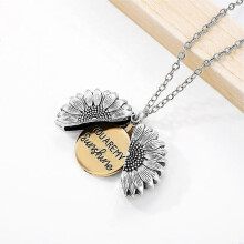 (Platinum plated) You Are My Sunshine Open Locket Sunflower Necklace Boho Jewelry Friendship Gifts