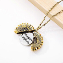 (Gold) You Are My Sunshine Open Locket Sunflower Necklace Boho Jewelry Friendship Gifts