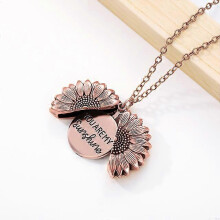 (Rose Gold) You Are My Sunshine Open Locket Sunflower Necklace Boho Jewelry Friendship Gifts