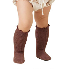 (L, brown) Kids In Tube Socks Stringy Selvedge Girls Socks Solid Stackable Socks Fashionable for Spring Autumn Warmth  White XS