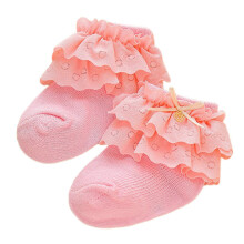 (S, Pink) Trendy Lace Trimmed Socks Solid Color Baby Ankle Socks Infant Calf Length Socks with Lace Trim Decor for 1-8T Girls  White S
