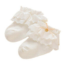 (S, White) Trendy Lace Trimmed Socks Solid Color Baby Ankle Socks Infant Calf Length Socks with Lace Trim Decor for 1-8T Girls  White S