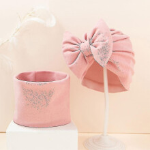 (Light Pink) 2 Pcs Baby Hat Scarf Set Cute Bowkot Beanie Cap Spring Autumn Winter Warm Neckchief Collar For Infant Toddler Boy Girl
