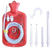 (RED) 2 L Enema Bag Home Enema Kit with 3 Enema Tips,60 inch Long Silicone Hose, Controlable Water Flow