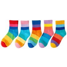 (XL, Mixed color) 5 Pair Children's Combed Cotton Socks kids Ankle Short Socks Set with Rainbow Stripes for School and Play Hour  Mixed color XL