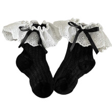 (B, Black) Kids Fashion Short Socks Combed Cotton Fabric Artistic Embroidery Detail Secure Bowknot Accent For Festive Outfits  White C