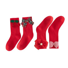 (S) 4 Pairs Kids  Middle Calf Socks with Bowknot Stylish & Soft Toddler Warm Socks Suitable For Parties & Daily Wear  XL