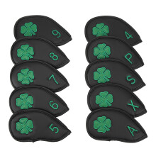 Kryty na golfové hole, kryty na golfové železa Lucky Clover Design, prvotřídní materiál, zapínání na suchý zip, vhodné pro všechny druhy