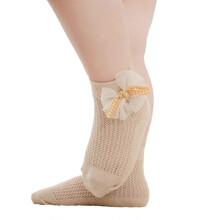 (L, Lotus Color) Girls Ankle Socks Breathable Cotton Mesh Socks with Bowknot for Dress Up and Casual Wear Infants Short Dance Socks  Yellow S