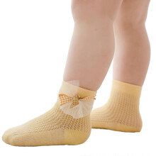 (M, Yellow) Girls Ankle Socks Breathable Cotton Mesh Socks with Bowknot for Dress Up and Casual Wear Infants Short Dance Socks  Yellow S