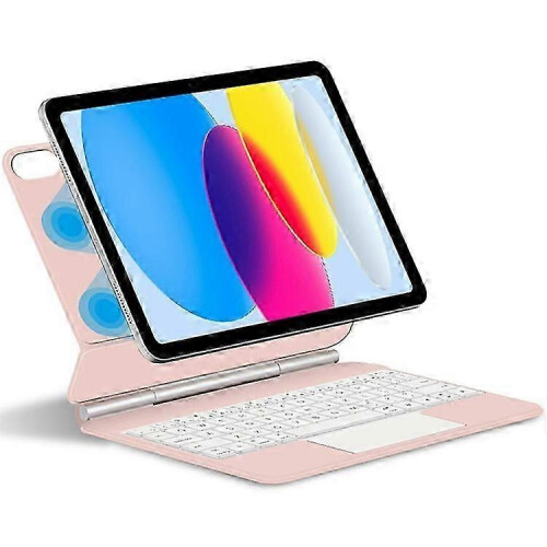 (Pink) Compatible For iPad 10.9 (2022) Magnetic Floating Bluetooth Keyboard + Leather Tablet Case