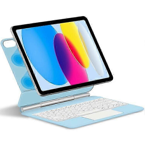 (Blue) Compatible For iPad 10.9 (2022) Magnetic Floating Bluetooth Keyboard + Leather Tablet Case