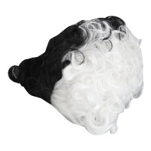 Perucă sintetică cu finisaj ombre alb-negru, material rezistent la căldură, design scurt afro creț, respirabilă, bandă elastică reglabilă