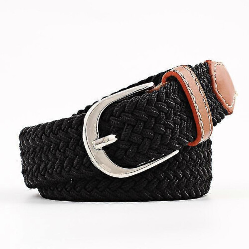 (Black)Stretch Elasticated Webbing Braided Belt Unisex Braided Woven Belts With Buckles