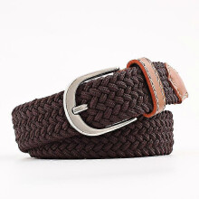 (Brown) Stretch Elasticated Webbing Braided Belt Unisex Braided Woven Belts With Buckles