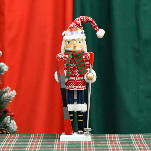 38cm Wood Nutcrackers Soldier Statue Ski Boy Puppet Doll for 1