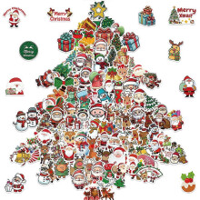 (100 PCS) 50/100/200PCS Merry Christmas Gift Stickers Decorative Sticker DIY Car Guitar Reward Self-Adhesive Children's Gift Party Decals