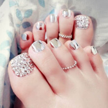 24 Pcs Foot False Nail Tips Toe Art Tool Glitter Rhinestone Women