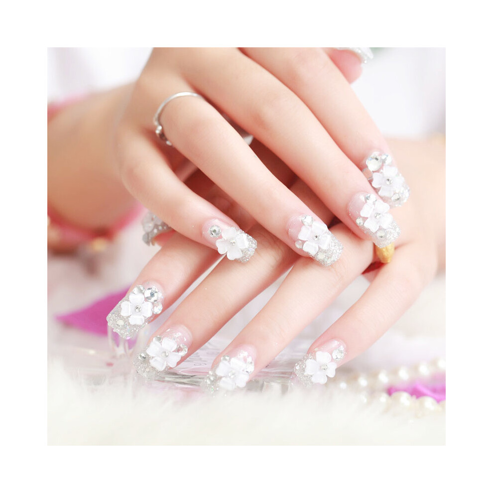 24pcs Wedding Bride Nail Art Tips 3D Flower Decal Fingernail