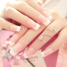 French Fake Nails with White Tip Printed for Women Ladies Nail Salon