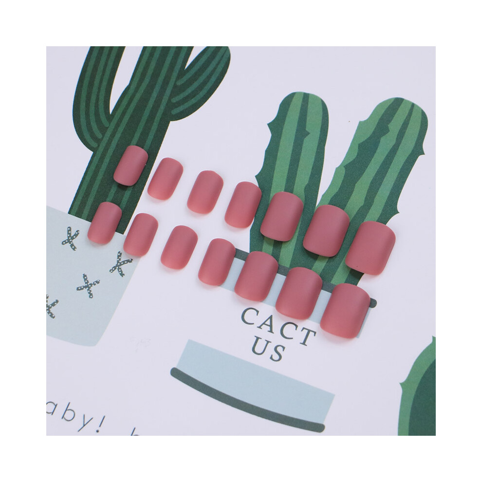 Matte Pink False Nail Patches Girl Korean Short Square Fake Nails
