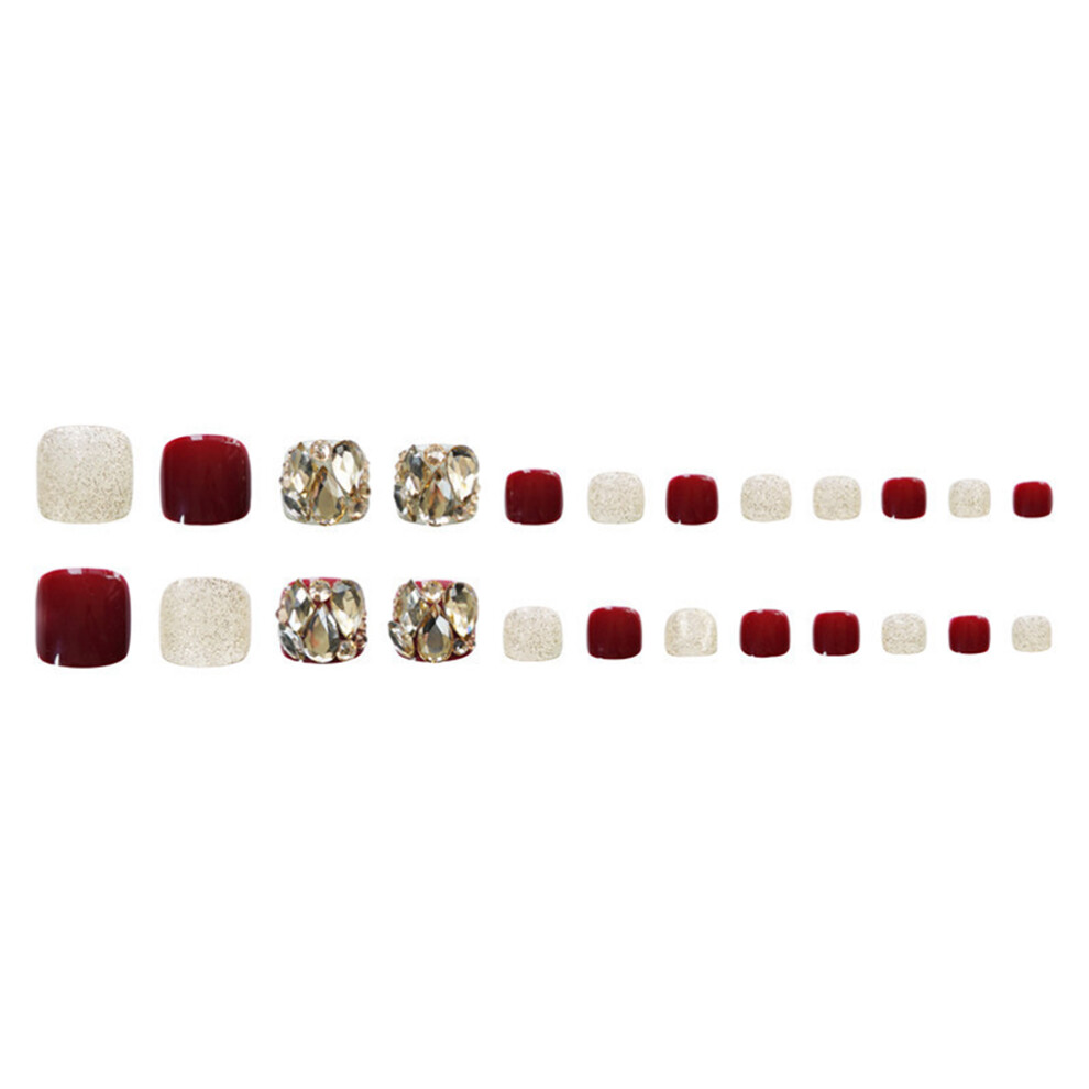 Red False Toenail Salon Wine Transparent Nail With Shiny Glitters