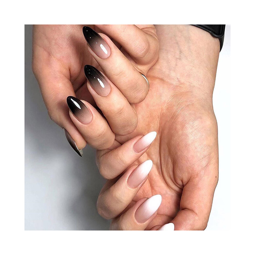 24pcs Black and white gradient color full cover fake nail tips