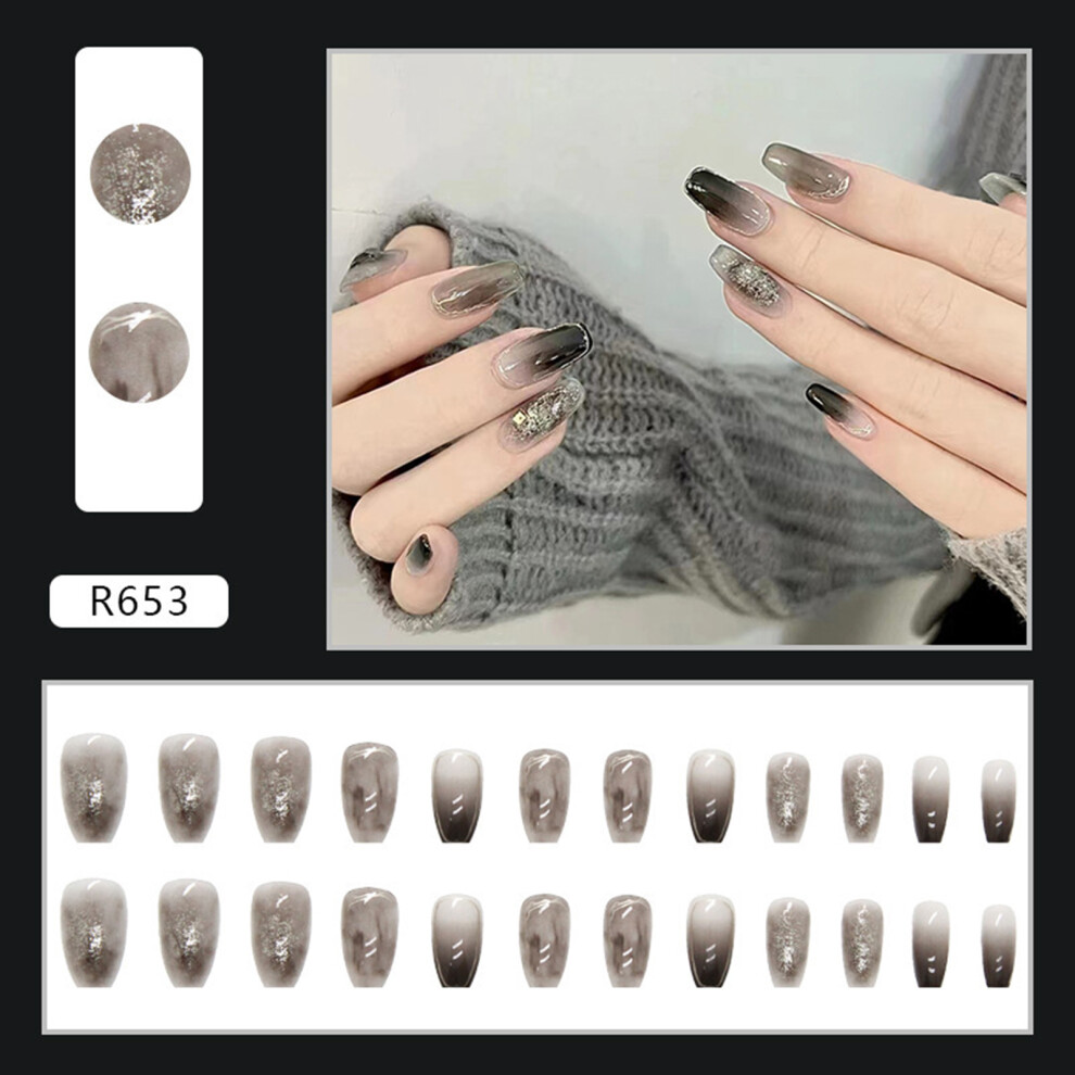 Black 24Pcs Gradient Color False Nails Full Cover Nail Sticker