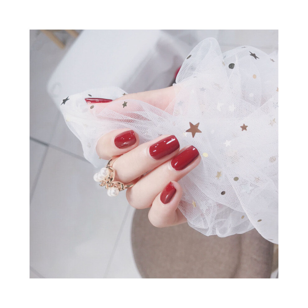 Red 24Pcs Square Medium Length Detachable Fake Nail Stickers