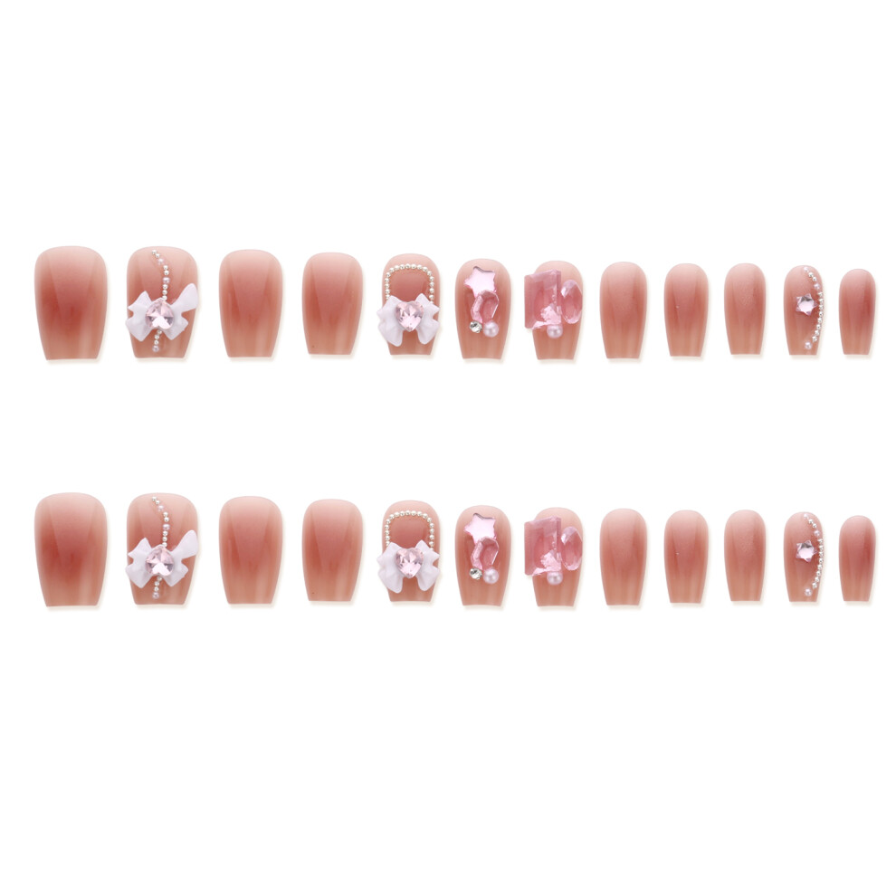 Pink Blush Fake Nails With 3D Bowknot Fake Nails For Manicure Lovers